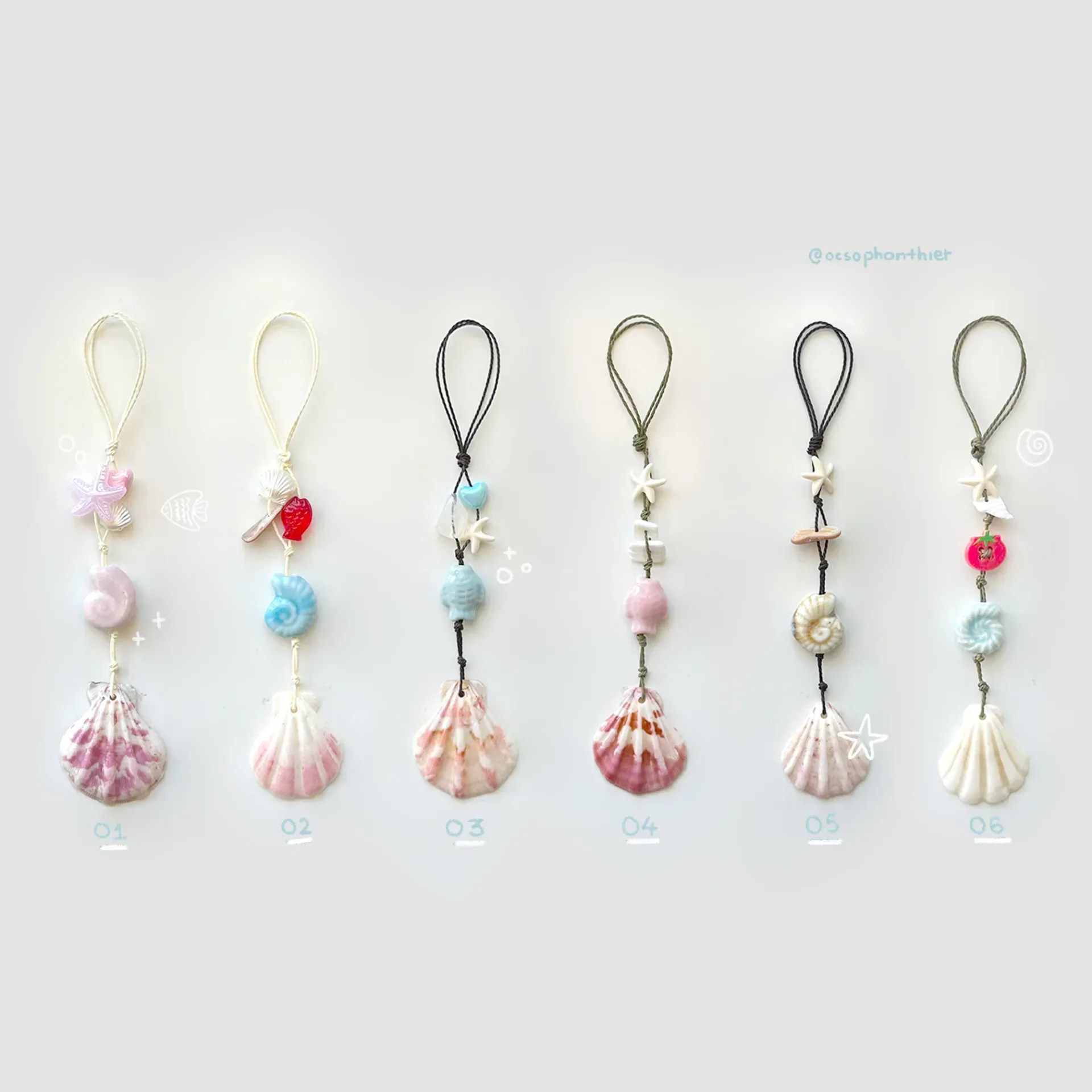 móc khóa điện thoại vỏ sò handmade
